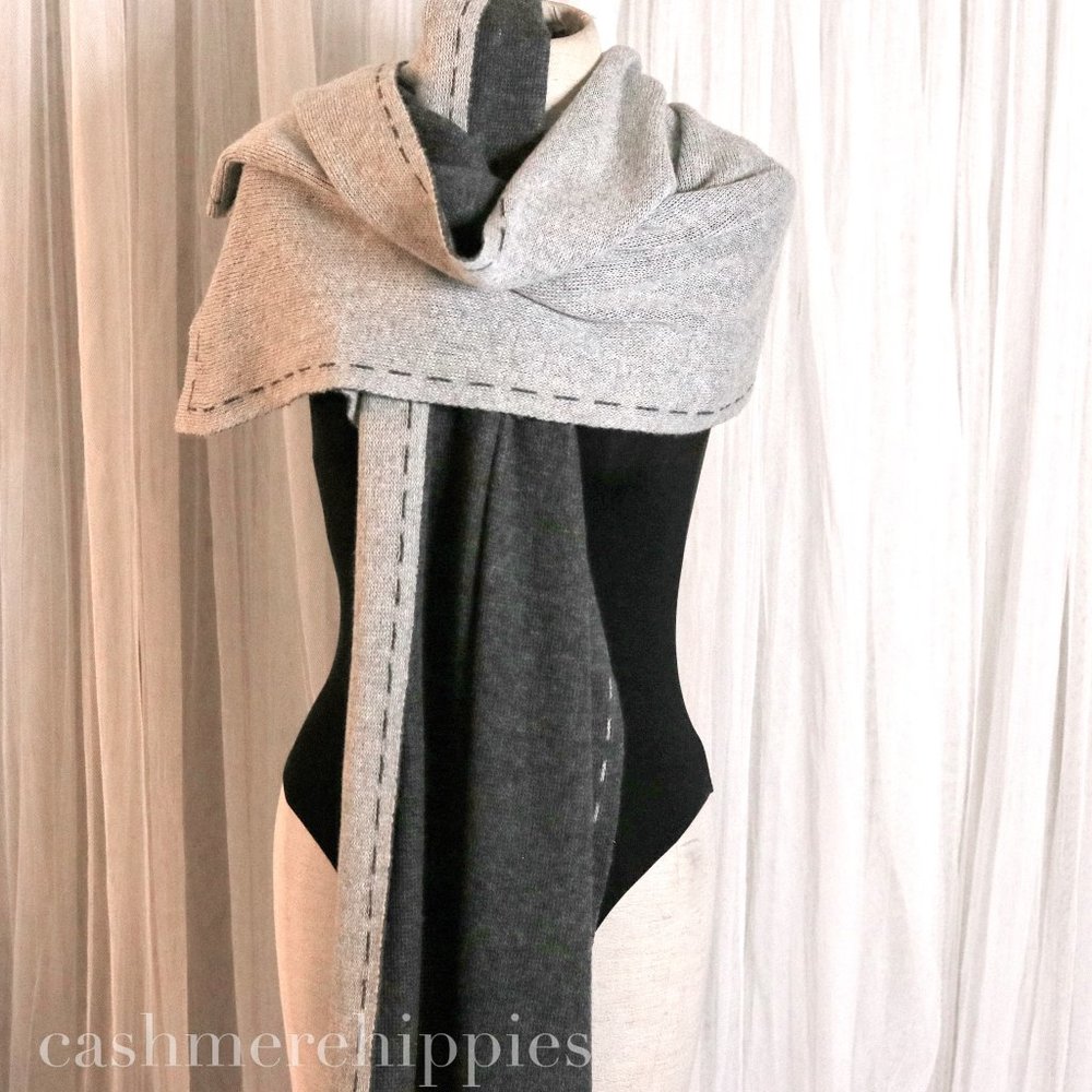 Made in Italy Italian Cashmere Wool Long Scarf Charcoal & Heather Grey